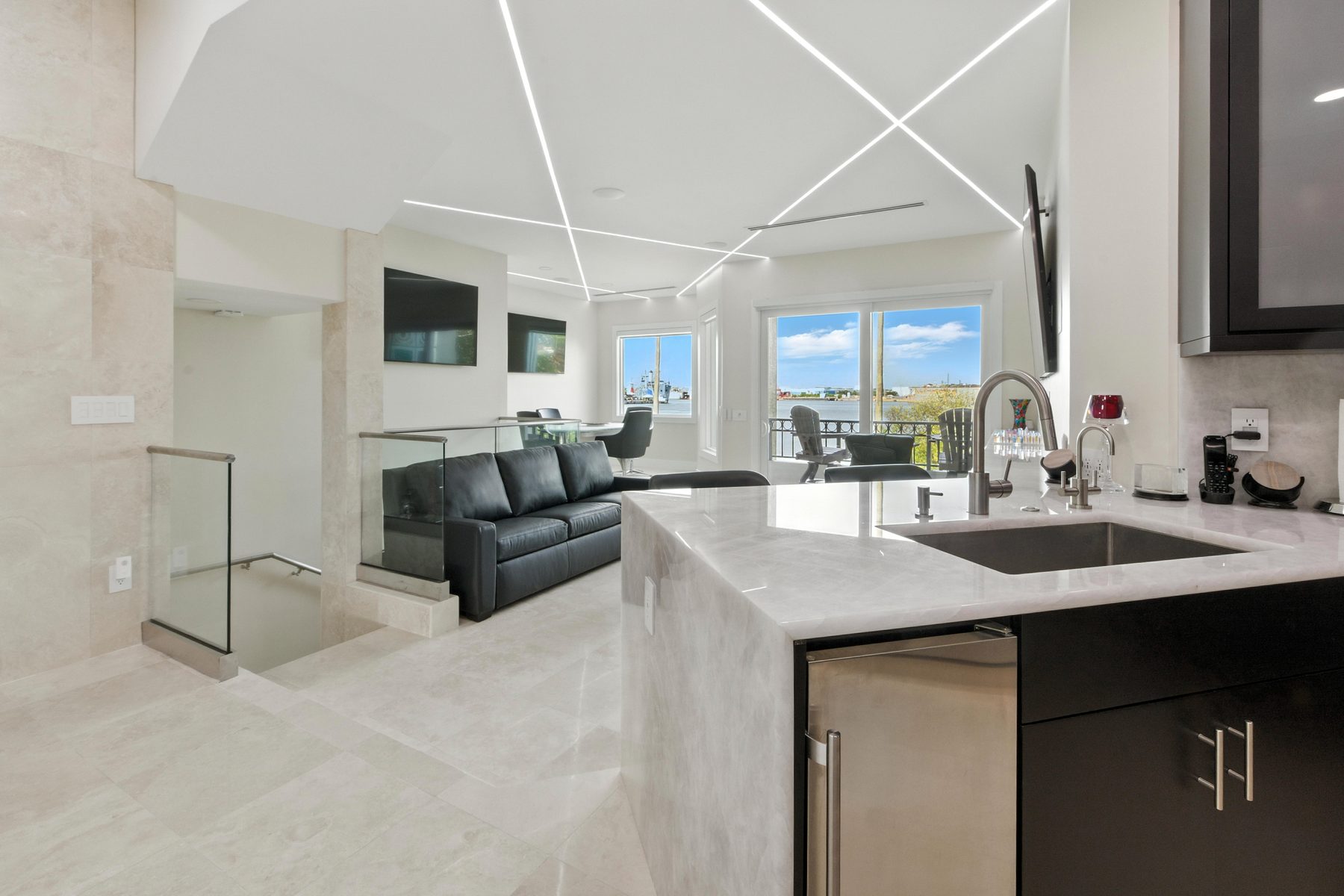 Luxury waterfront living space built by Larson Design & Construction